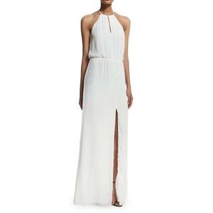 Parker Womens White/Black Ashford Chiffon Maxi Night Out Dress Large